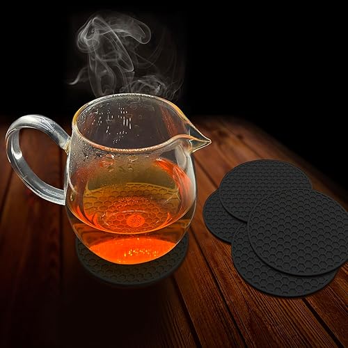 Vista 64 de TENOC Alfombrillas de silicona antideslizantes, resistentes al calor y atrapadoras de agua, para vasos de agua, tazas de té, tazas de café, platos