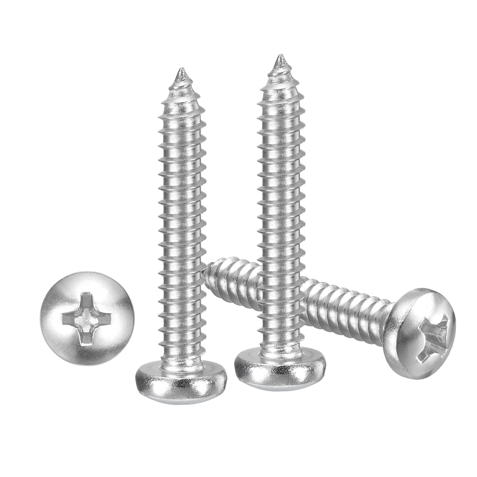 METALLIXITY Phillips Pan Head Self Tapping Screws(#14x1-1/2") 25Pcs, 304 Stainless Steel Self Drilling Screw for Metal Wood Plastic, for Cabinet Wall Shutter Plate Rock Furniture, Silver Tone