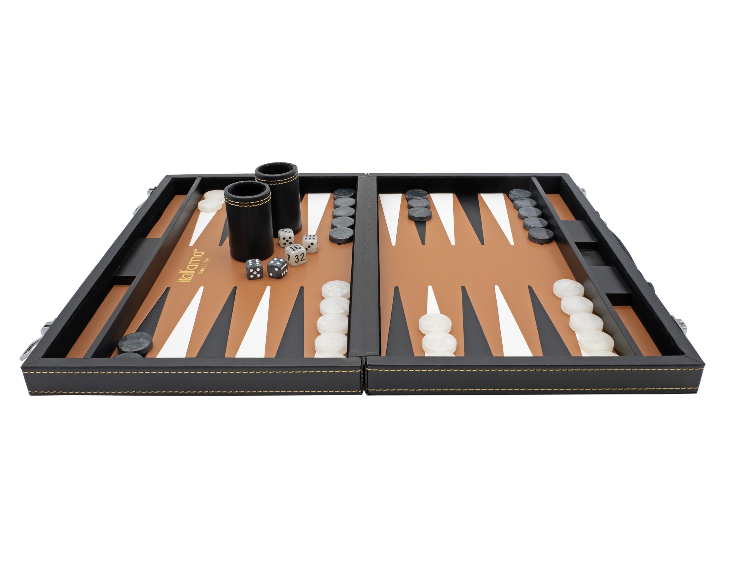 Backgammon pieghevole in similpelle nero e beige