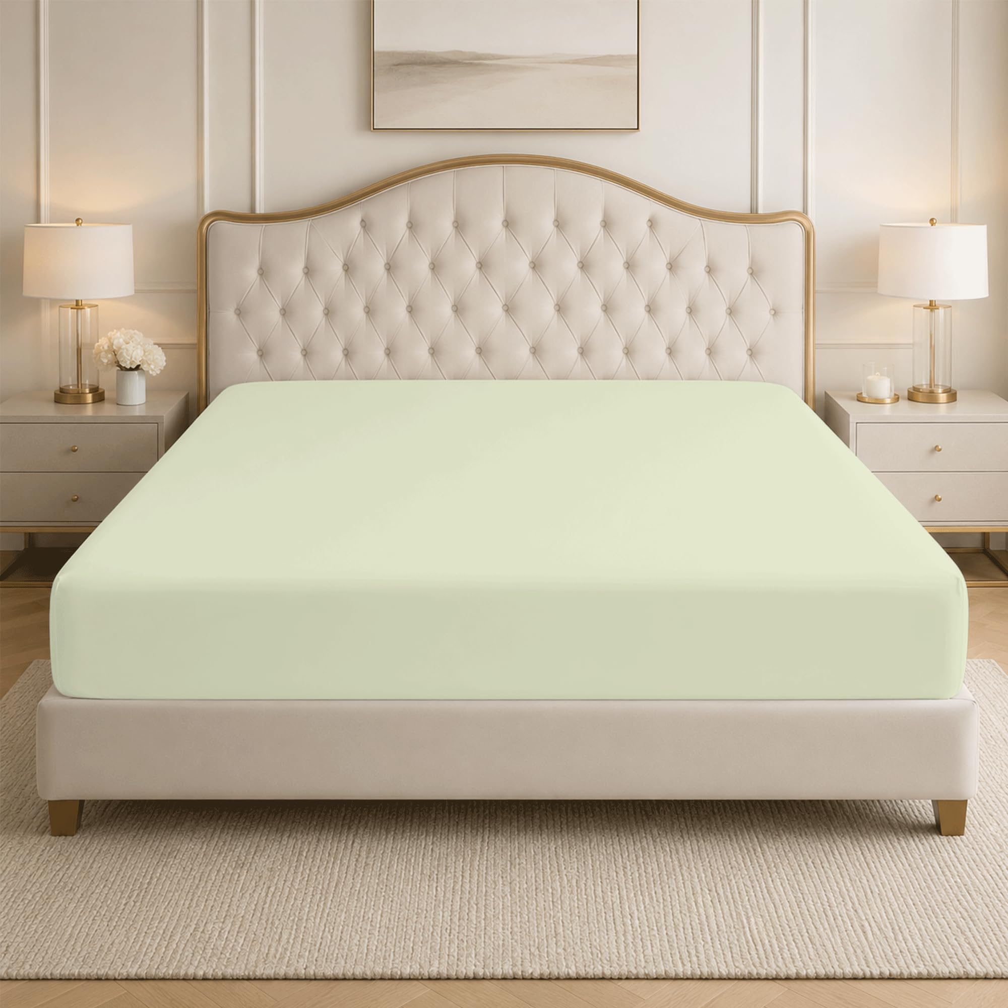 Bloombedding Cream 100% Egyptian Cotton Fitted Bed Sheets, 400 Thread Count Super King Bed Sheet, Extra Deep 35Cm Pocket, Breathable Cotton Fitted Bedding