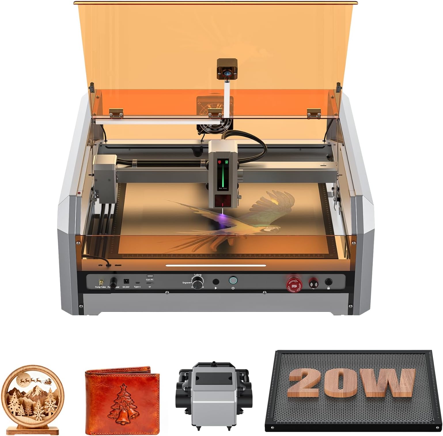 Genmitsu L8 Laser Engraver, 20W (20000mW) Laser Cutter Built-in Acrylic Enclosure with Vent, Air Assist Pump, Honeycomb, Camera, All-in-one Plug and Play Engraving Machine, Safety Class 1