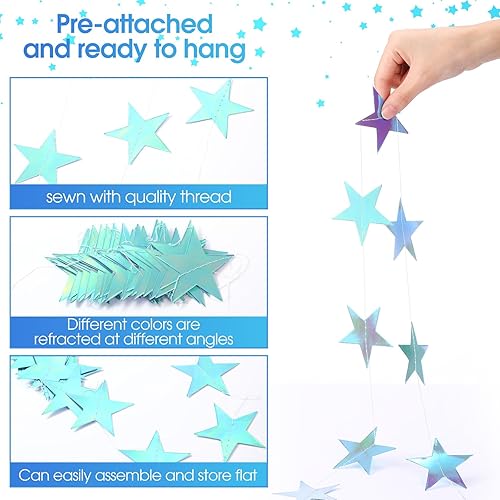 Miniatura 144 de Patelai Guirnalda de estrellas con purpurina decorativa de 130 pies para colgar en banderines de estrellas, telón de fondo para regreso a casa, Rojo