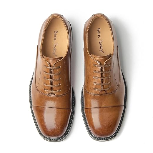 BEAU TODAY Women's Oxfords Dress Shoes, Leather Lace-Up Oxfords for Women, Comfortable Formal Cap Toe Business Casual Non Slip Office Driving Oxfords Shoes