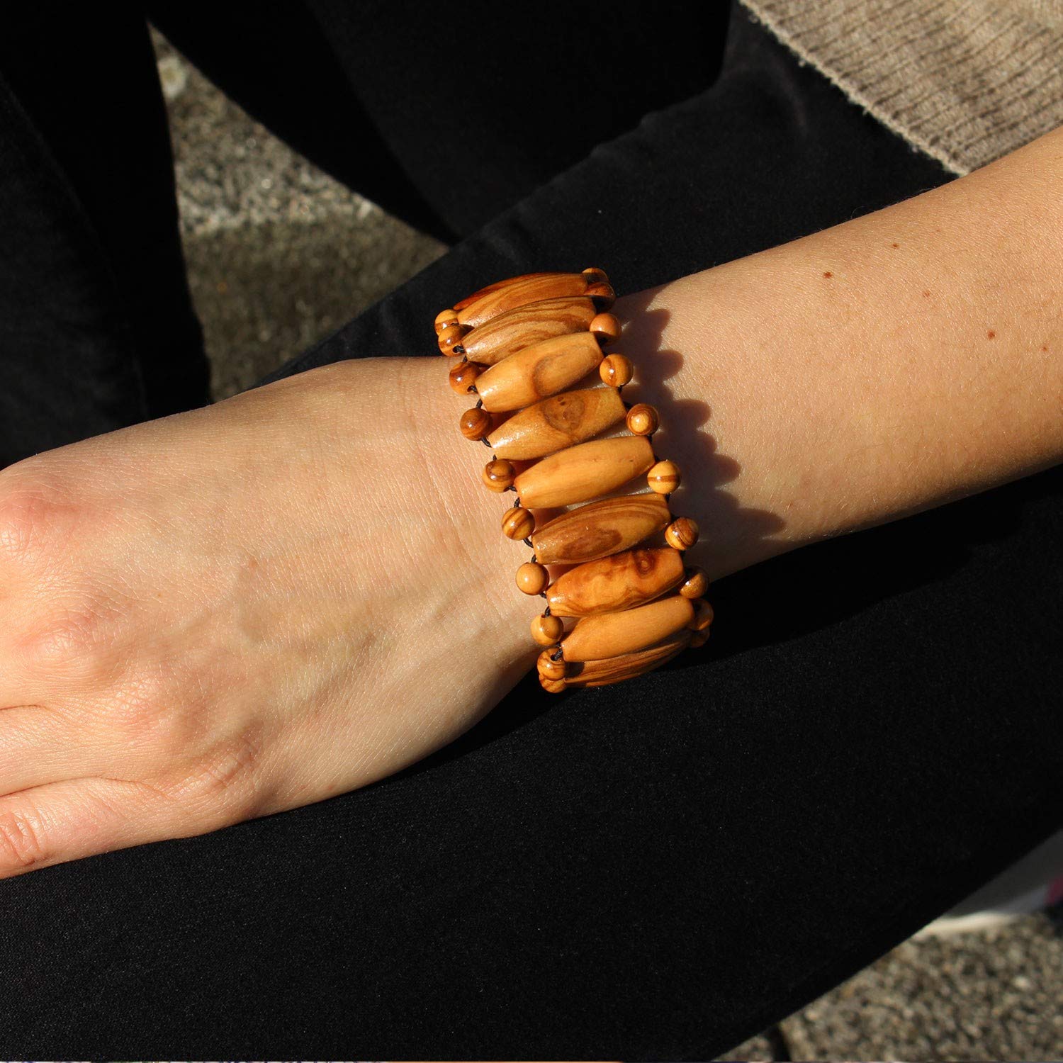 Bracelet En Perles De Bois D'Olivier - Longueur 21 Cm - Marron - Occasion Authentique