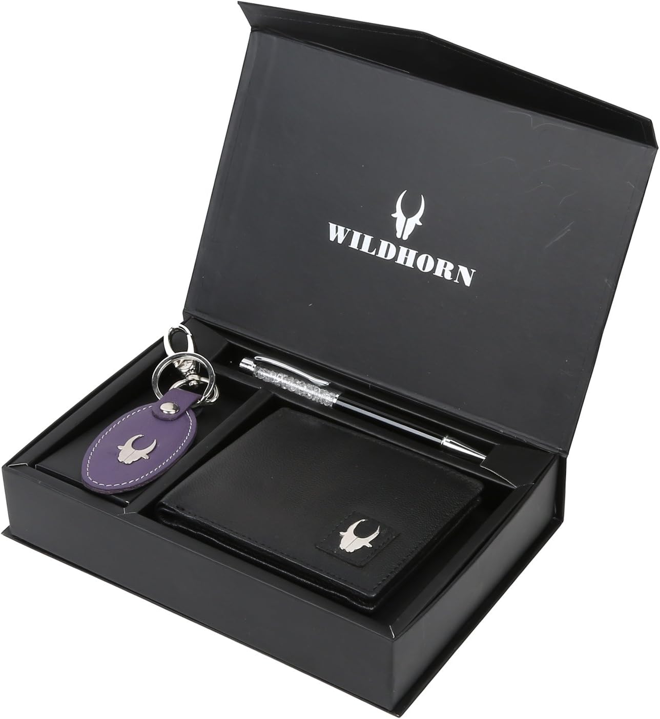 Men Black Wallet, Key Ring & Pen (Rakhi Gift)