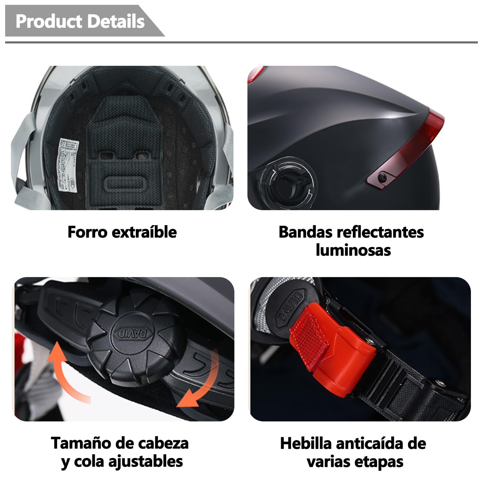 Casco Abierto clásico, Medio Casco con Visera, Hebilla de 7 Secciones, Carcasa de 709abs combinada con Capa de amortiguación Eps