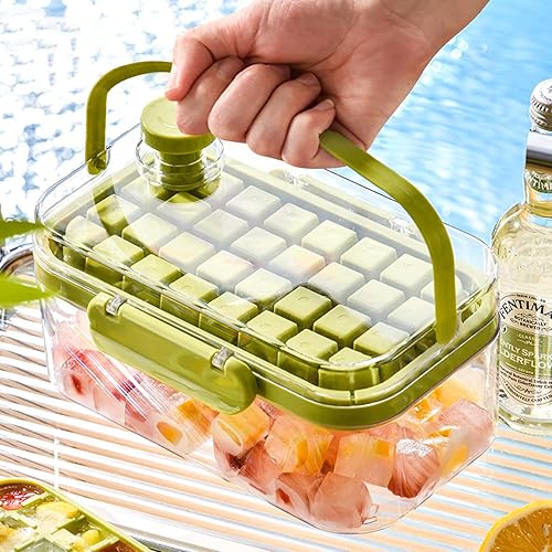 Miniatura 6 de Bandeja para cubitos de hielo con tapa y contenedor, paquete de 2 bandejas de hielo para congelador con cuchara de hielo, fácil de usar y almacenar,