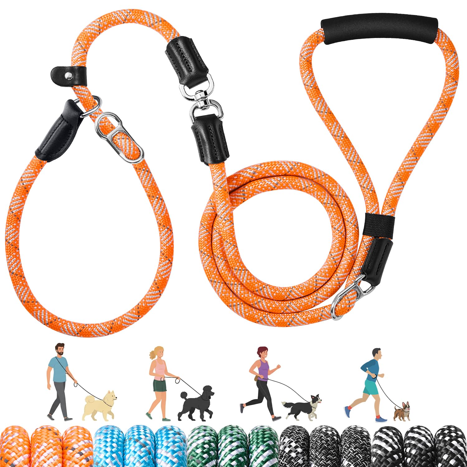 Eyein Slip Lead for Dogs - No Tangle Adjustable Length 1.2-1.8m Dog Lead, Heavy Duty 1.3cm Nylon Rope Leash Reflective, No Pull Puppy Training Leash for Medium Large Dogs (Orange)