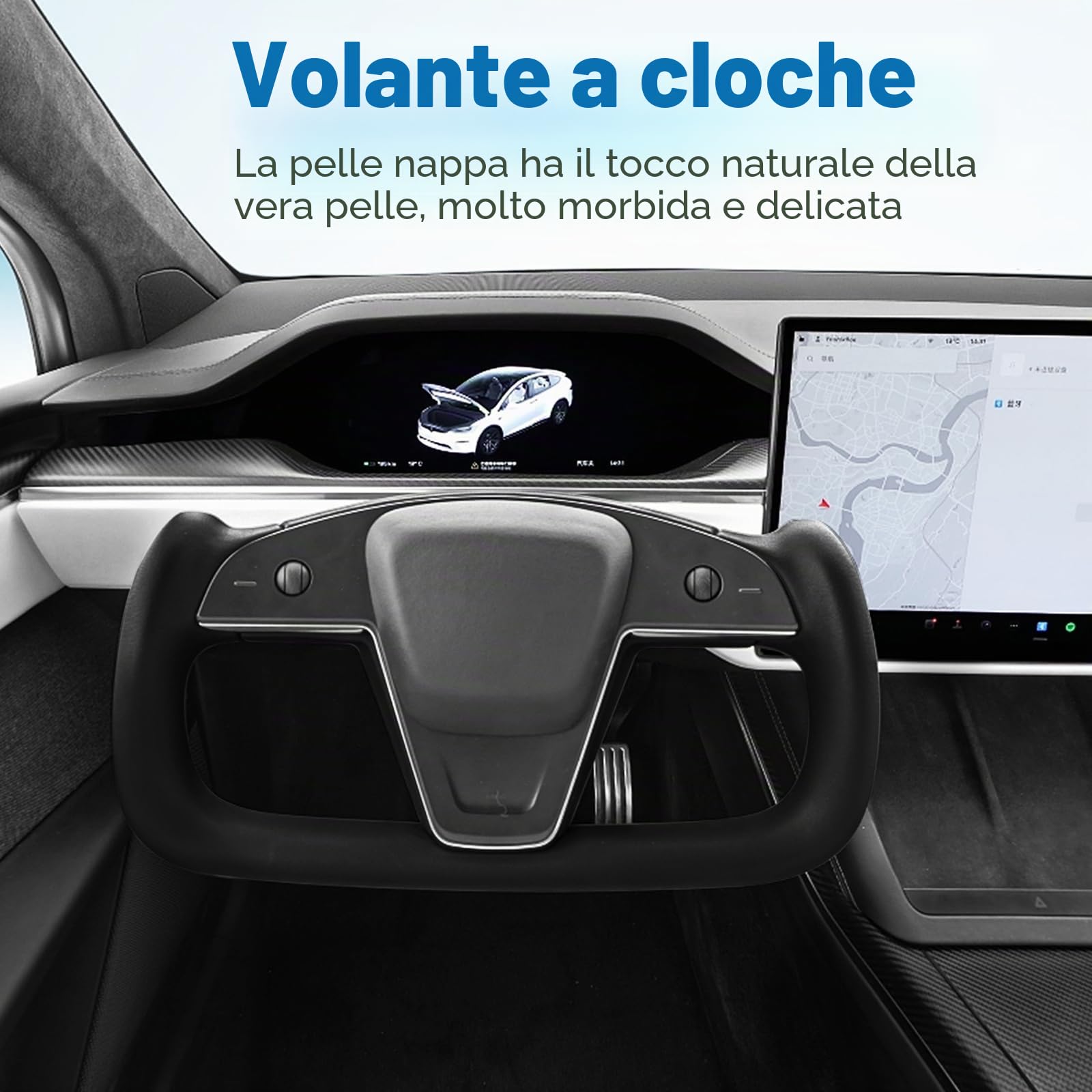 Volante Yoke con Funzione di Riscaldamento per Model Y/3, Pelle Nera Modificata Personalizzata, Tesla Yoke da Corsa