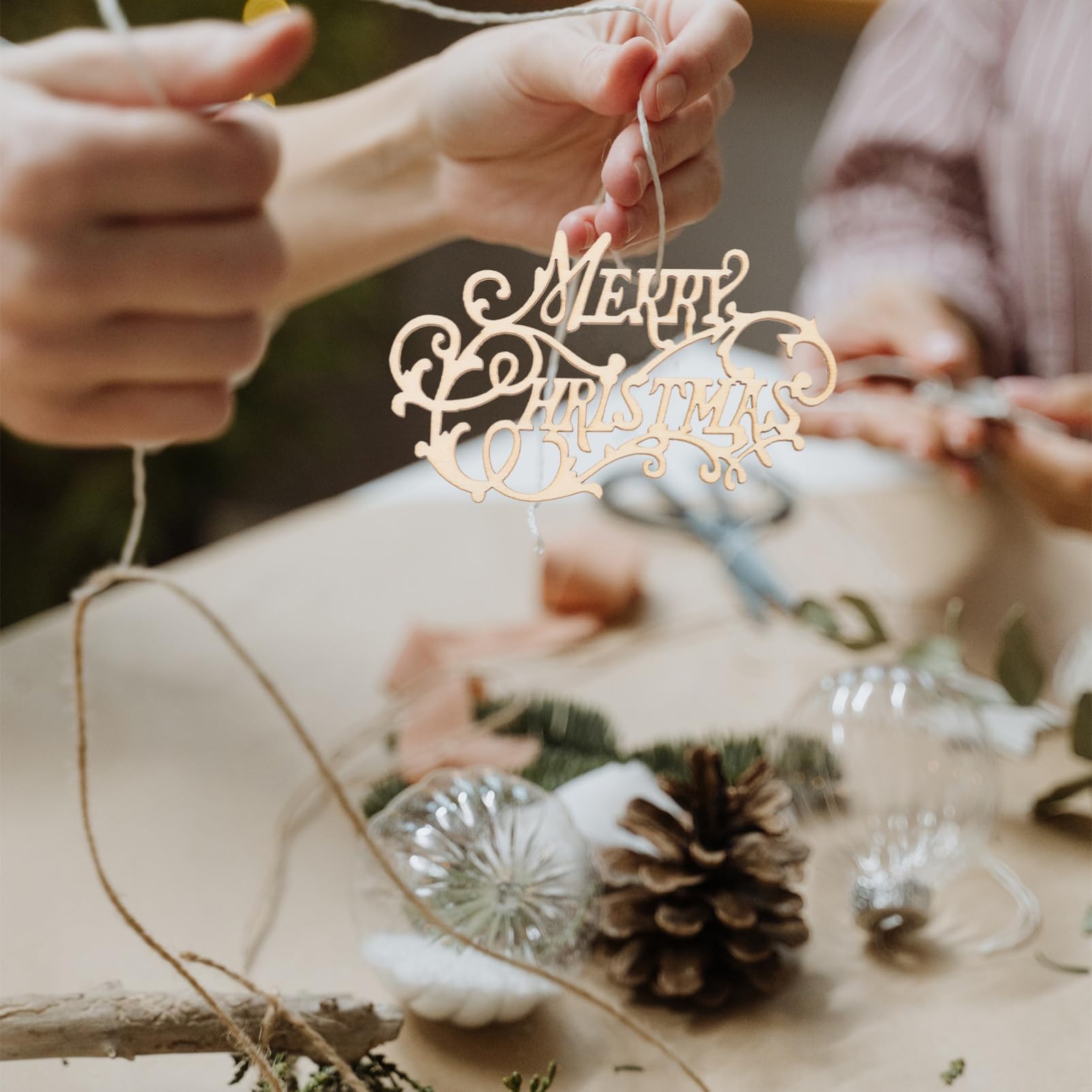 NUOBESTY 20pcs Merry Christmas Wooden Cutouts Unfinished Wood Xmas Letter Slices Letter Hanging Plaques for Christmas Tree Home Wedding DIY Decor - Image 3