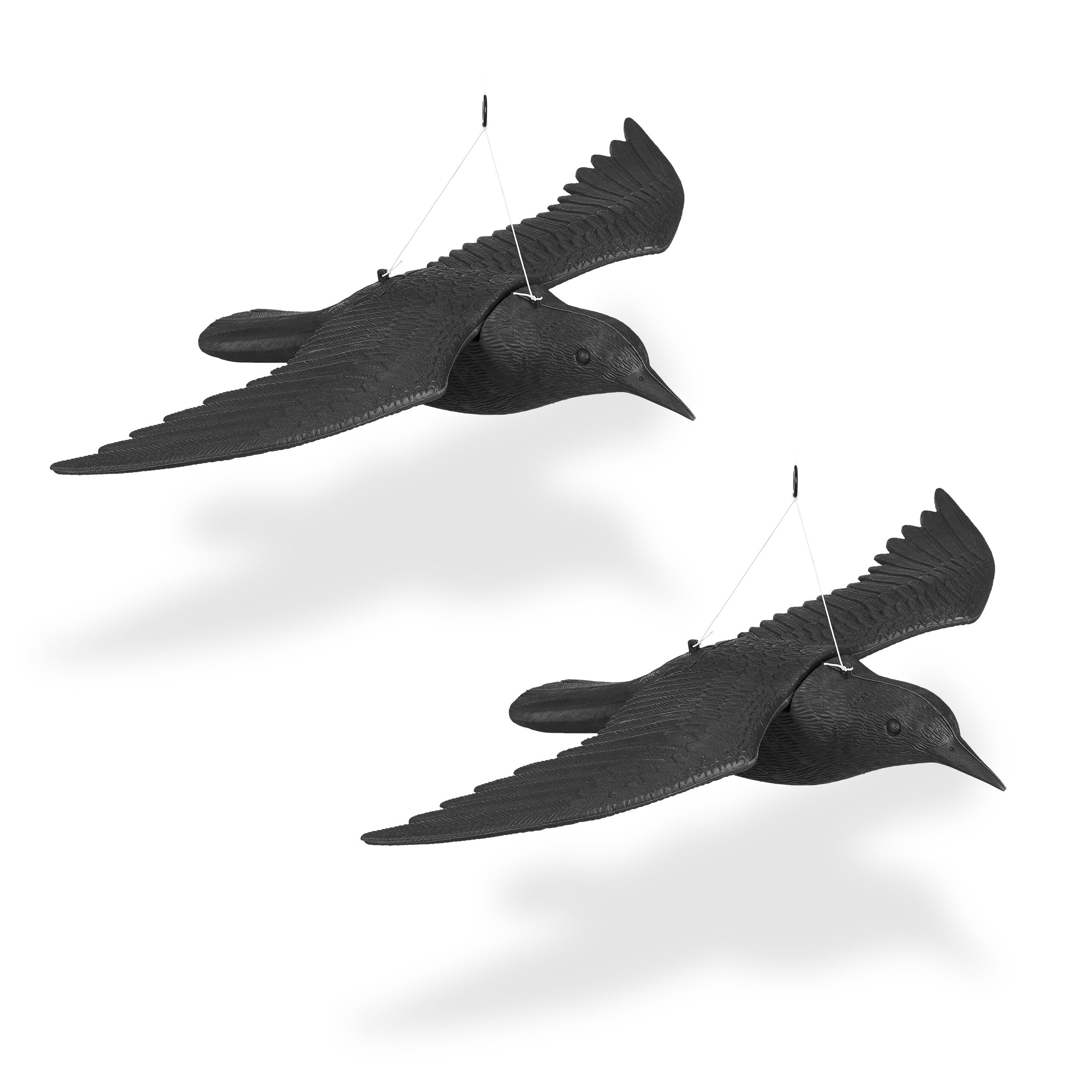 Relaxdays Bird Deterrent, Flying Crow, 2X Set, Hang Up in Garden, Plastic Decoy, Balcony, Pigeon Repellent, Black, 8 x 58 x 41 cm