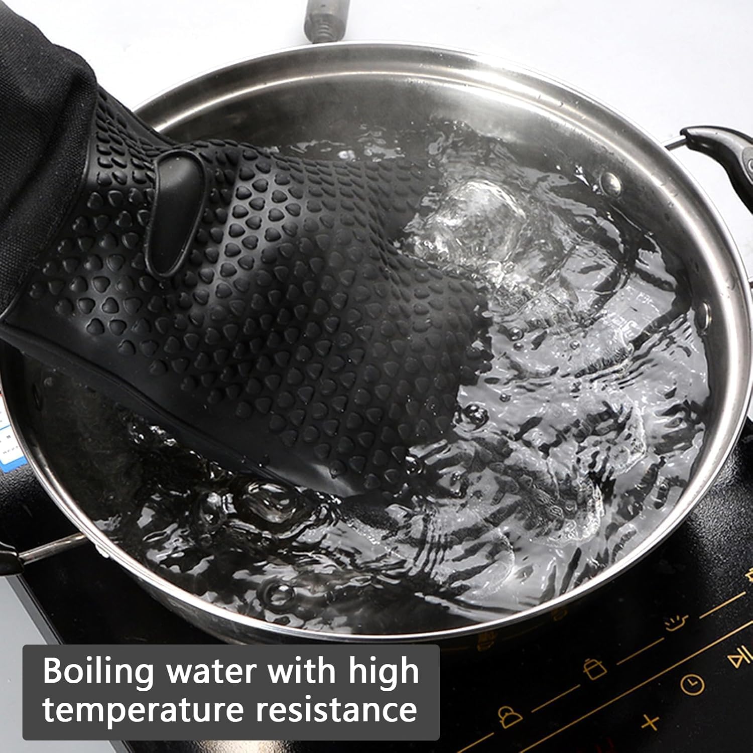 Extra Long Oven Mitts Heat Resistant Cotton Lining Oven Thick Gloves Kitchen Food Service Mittens for Pot Holders Cooking Baking BBQ (19.7 Inch Black -1pair) - Image 6