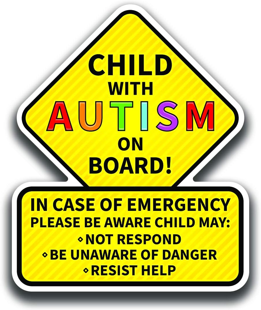 2-Pack Child with Autism On Board Sticker Decal | Laminated Bright Visible Stickers | 5.5-Inches by 4.5-Inches | Emergency Alert for Autistic Child Stickers | PD3178