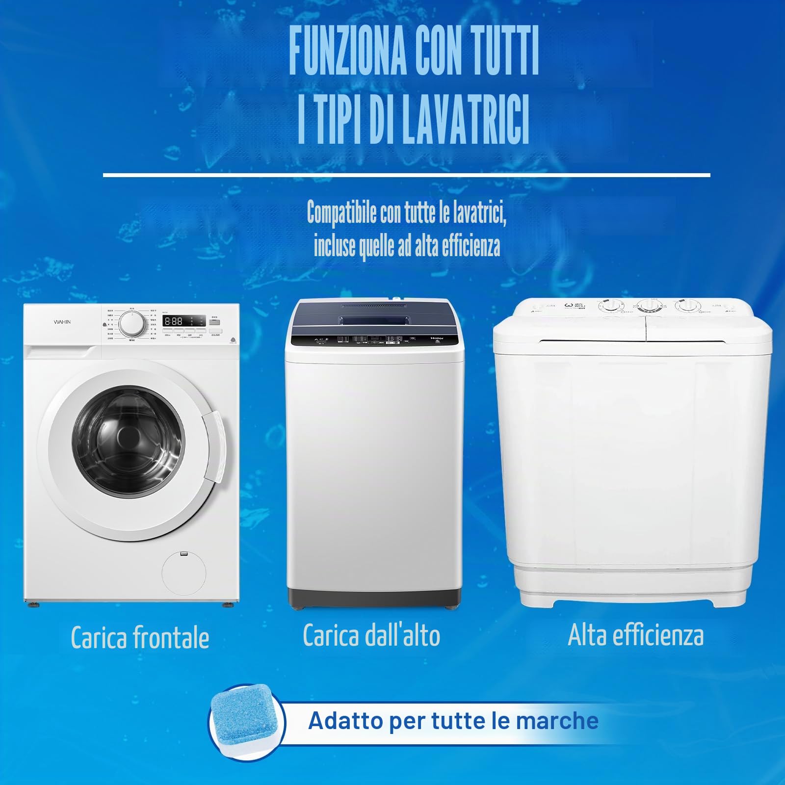 Detergente per lavatrice, Tabs Anti-limescale Washing Machine 1 Pack of 24 Tablets, adatto per lavatrice a carica frontale e superiore, rimuove odori, sporcizia e accumuli, sicuro per fosse settiche