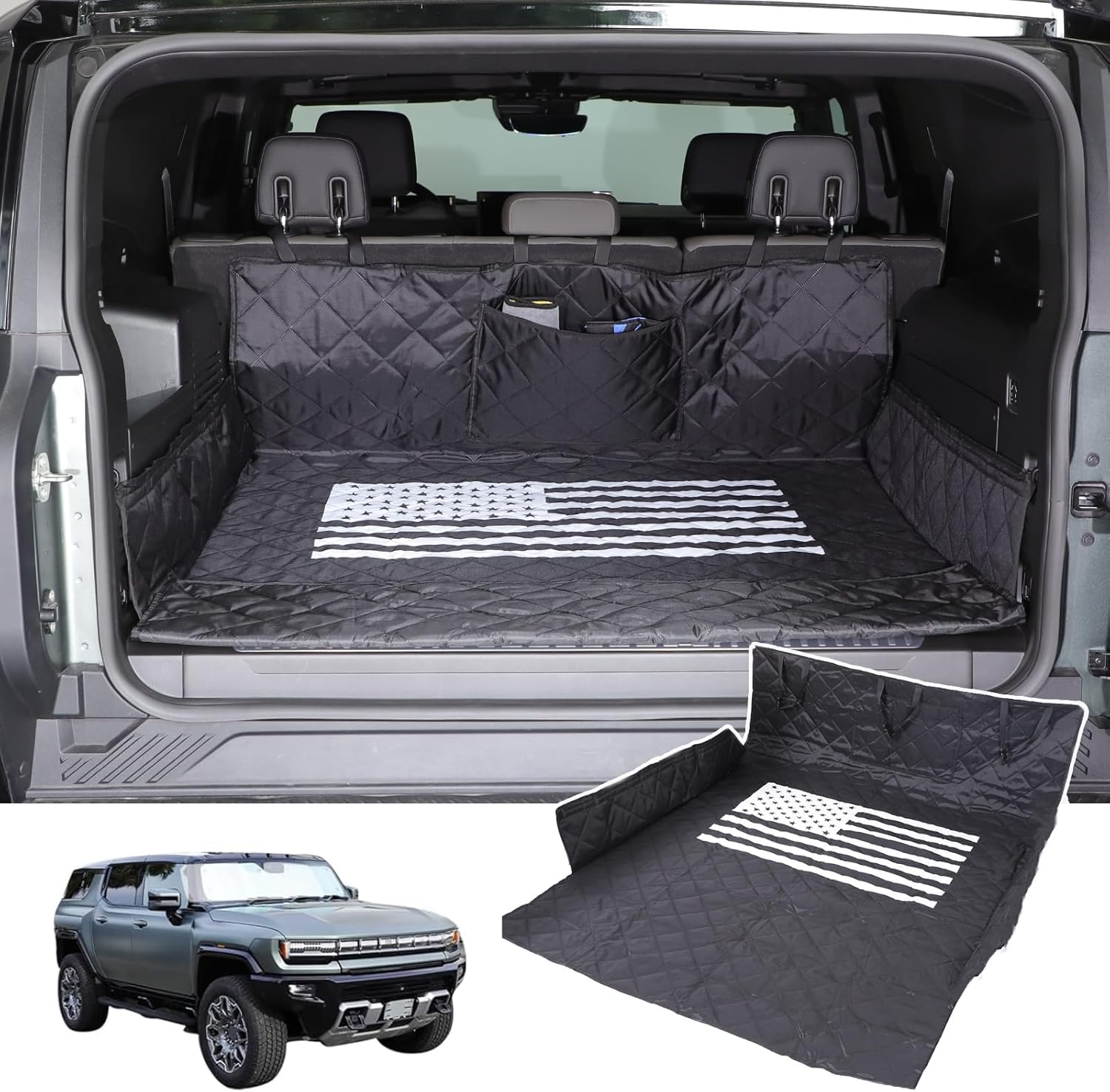 All-Protection Cargo Mat Liner for Hummer EV Accessories Rear Trunk Floor Mat Cargo Liner for Dogs for Hummer EV SUV 2024 2025 2026 Heavy Duty 3D Nonslip Waterproof Protect (SUV/American Flag)