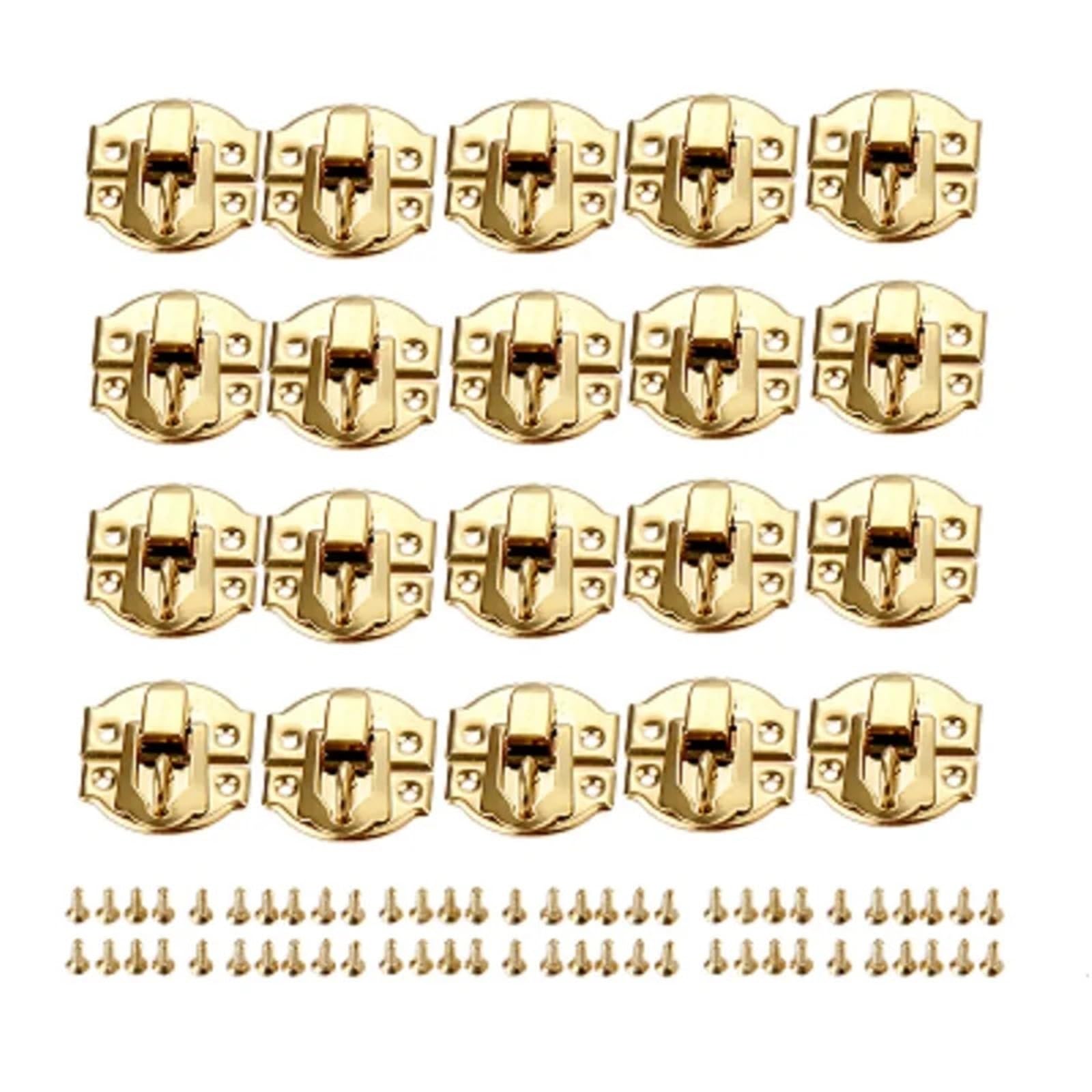 Antique Furniture Lock 100pcs Gold Box Hasps 27 * 29mm Antique Lock Latches Clasp for Jewelry Chest Wooden Box Suitcase Decorative Latch with Screws