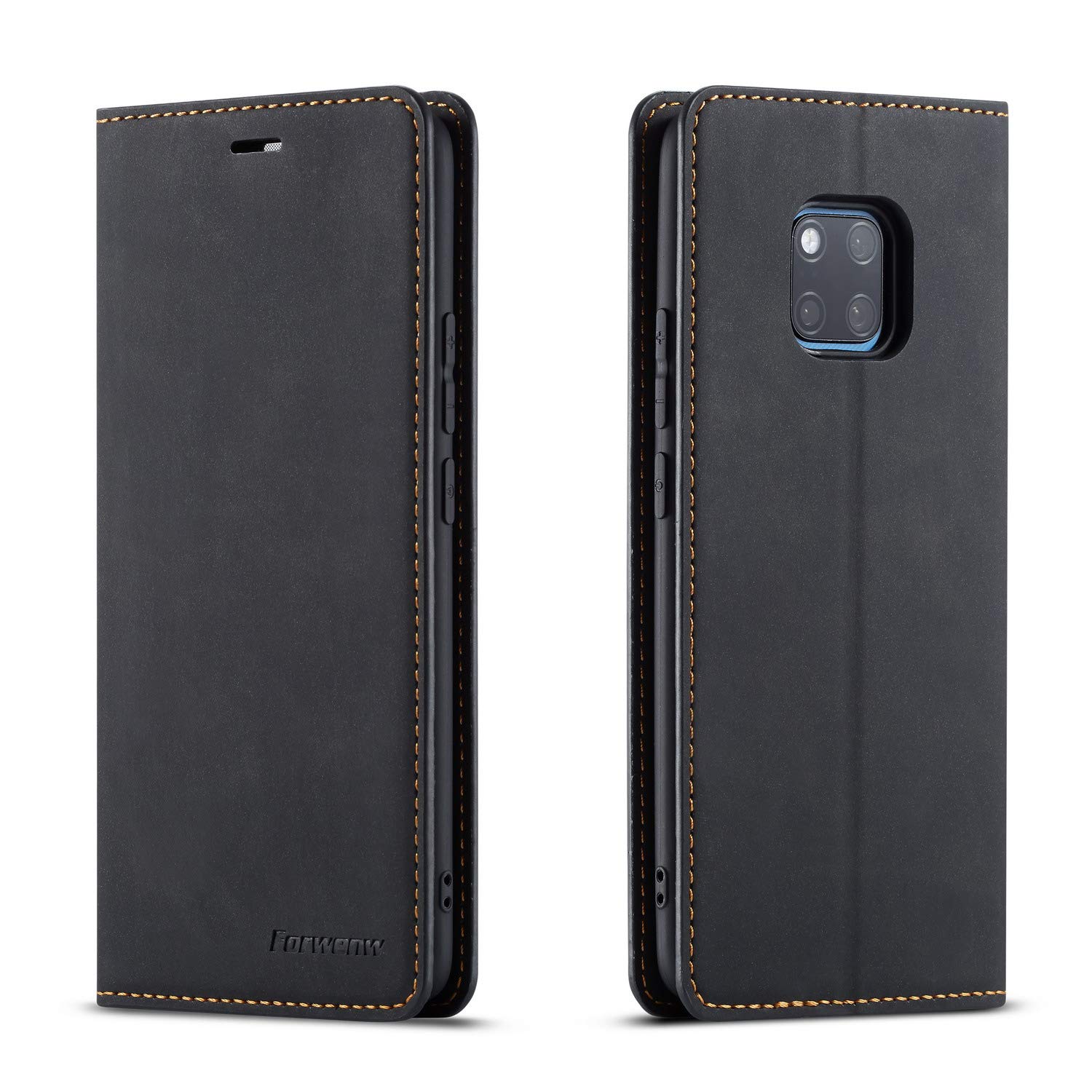 QLTYPRI Custodia per Huawei Mate 20 Pro, in pelle PU di alta qualità con supporto carte credito, magnetico nascosto, antiurto, custodia a portafoglio compatibile Pro - Nero