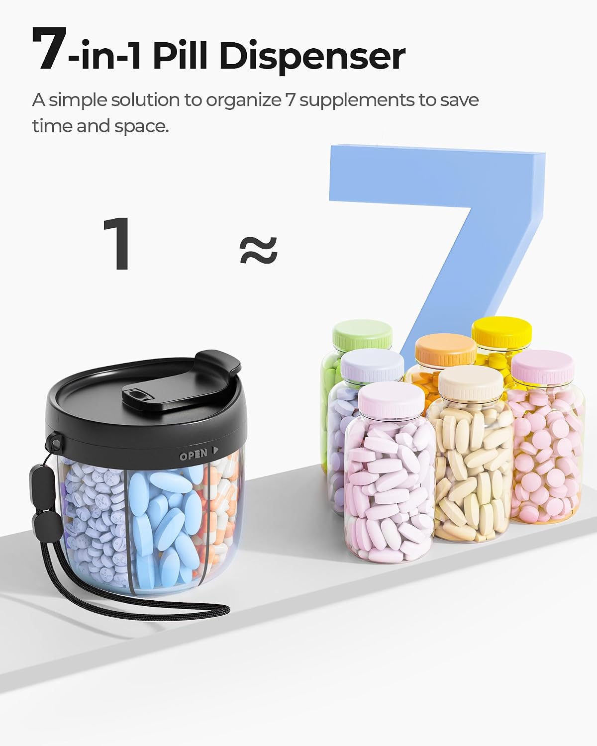 AMOOS Cute Pill Dispenser with Anti-Mix Design, 7-Slot, BPA-Free, Patented
