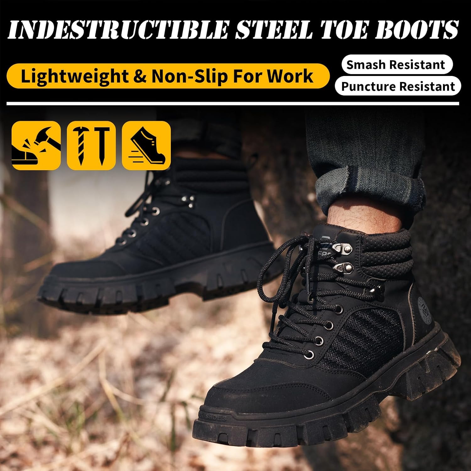 KELODON Waterproof Steel Toe Boots For Men-6 Inch Comfortable Mens Safety Work Boots Indestructible Steel Toe Shoes Lightweight Non Slip Puncture Resistant Industrial Construction Boot - Image 6
