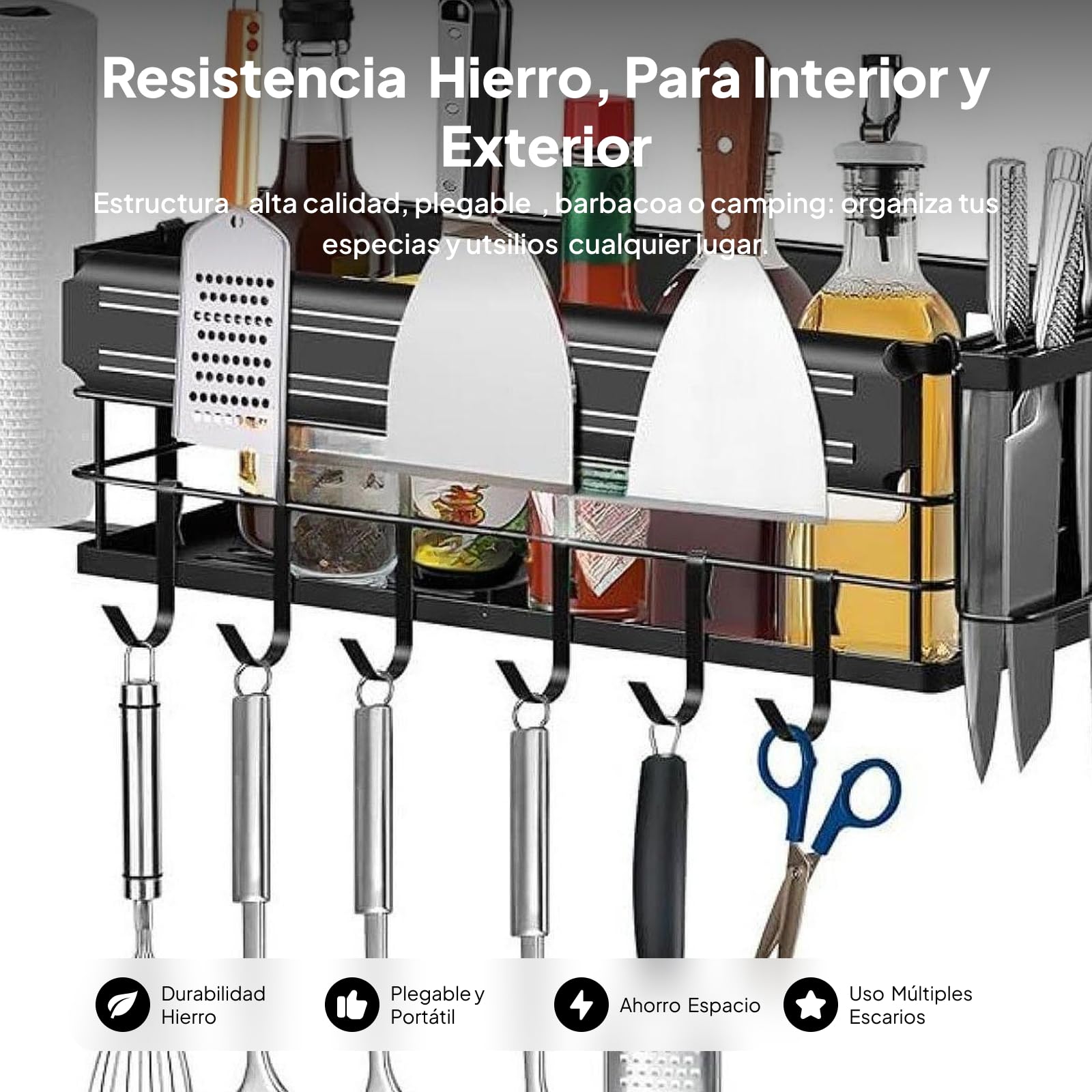 F Fityle Ratch de Parrilla BBQ Organizador de Almacenamiento de la Parrilla Soporte de Herramientas Fácil instalación de Montaje en la Pared Estante de