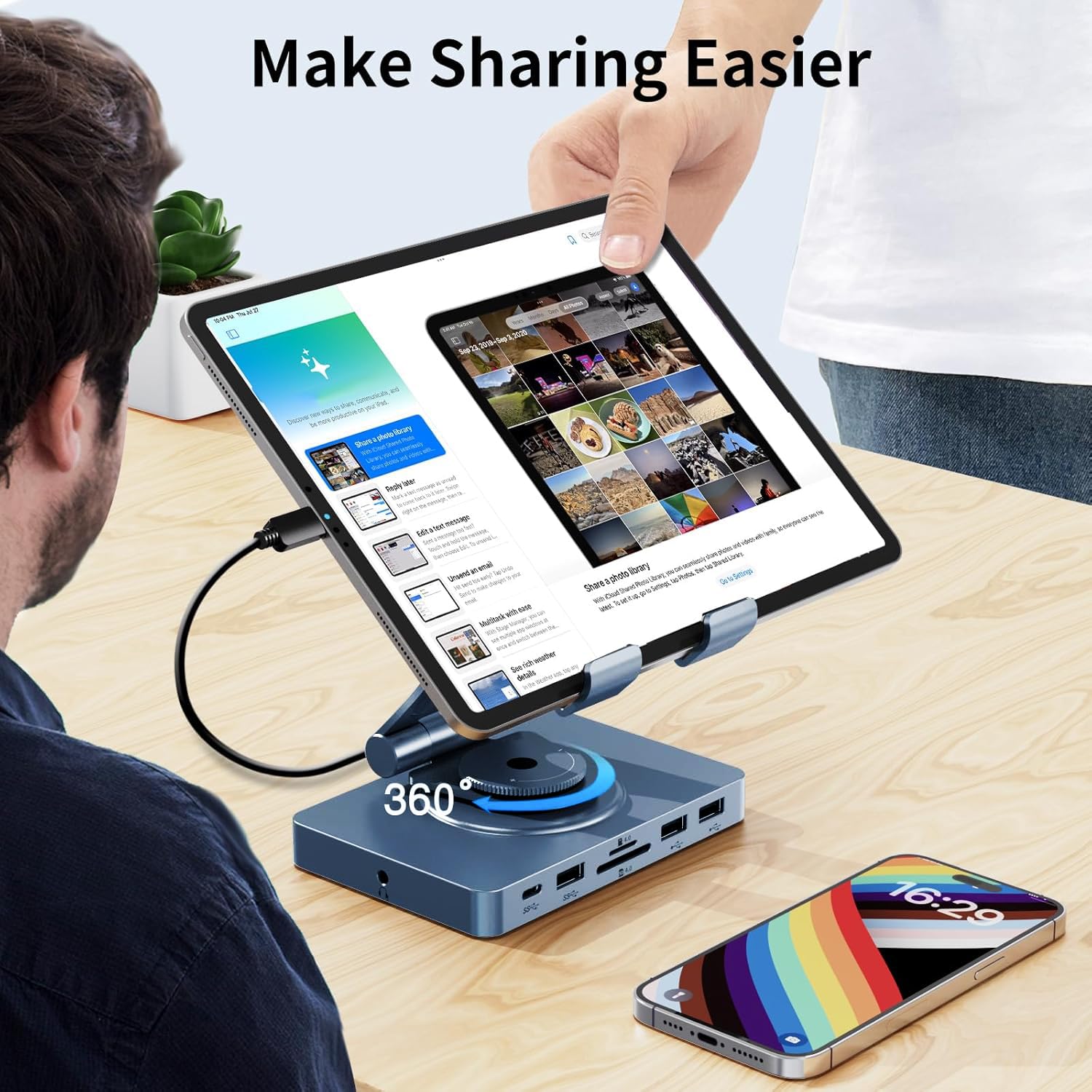 Docking station USB C girevole a 360° per iPad, iPad Pro, tablet, Samsung, Steam Deck, ROG Ally, Legion Go, Msi Claw, ecc., 11 in 1 con lettore SD TF 4.0, HDMI 4K@60Hz, RJ45, Audio, USB A, USB C