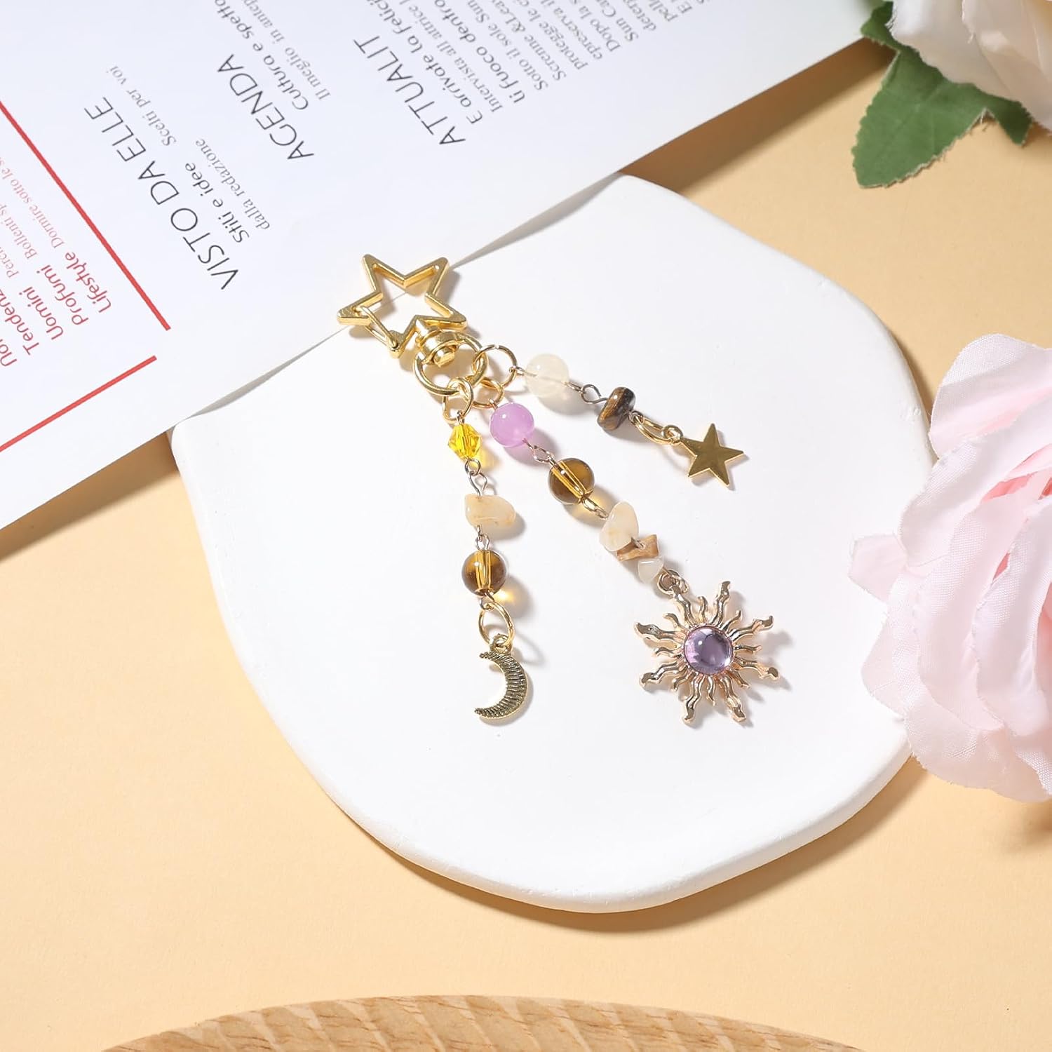 Sun and Moon Crystal Keychain Boho Hippie Y2K Aesthetic Bag image 2