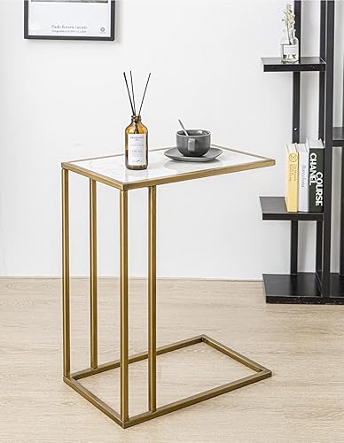 Miniatura 2 de Mesa auxiliar de mármol rectangular dorada para espacios pequeños, mesas auxiliares modernas, mesa auxiliar estrecha para sala de estar, dormitorio,