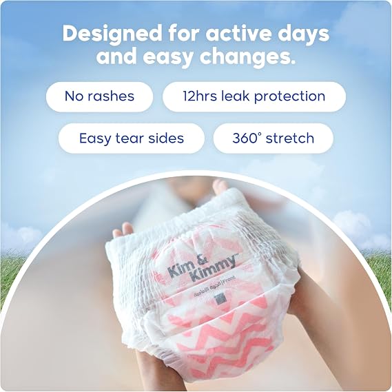 Kim & Kimmy Eco Diaper Pants, Size 6, 33-44 lbs, 40 Pants - 12 Hour Leak Protection, No Rashes, Hypoallergenic, Ultra-Soft & Highly Absorbent - Cruelty Free & Vegan - Good Vibes