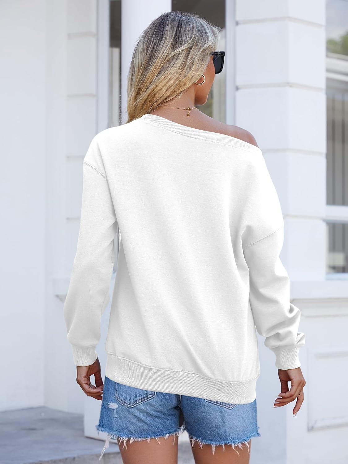 Womens Off the Shoulder Sweatshirt Long Sleeve Loose Pullover Tops Oversized Sweatshirts Trendy Spring Outfits - Image 5