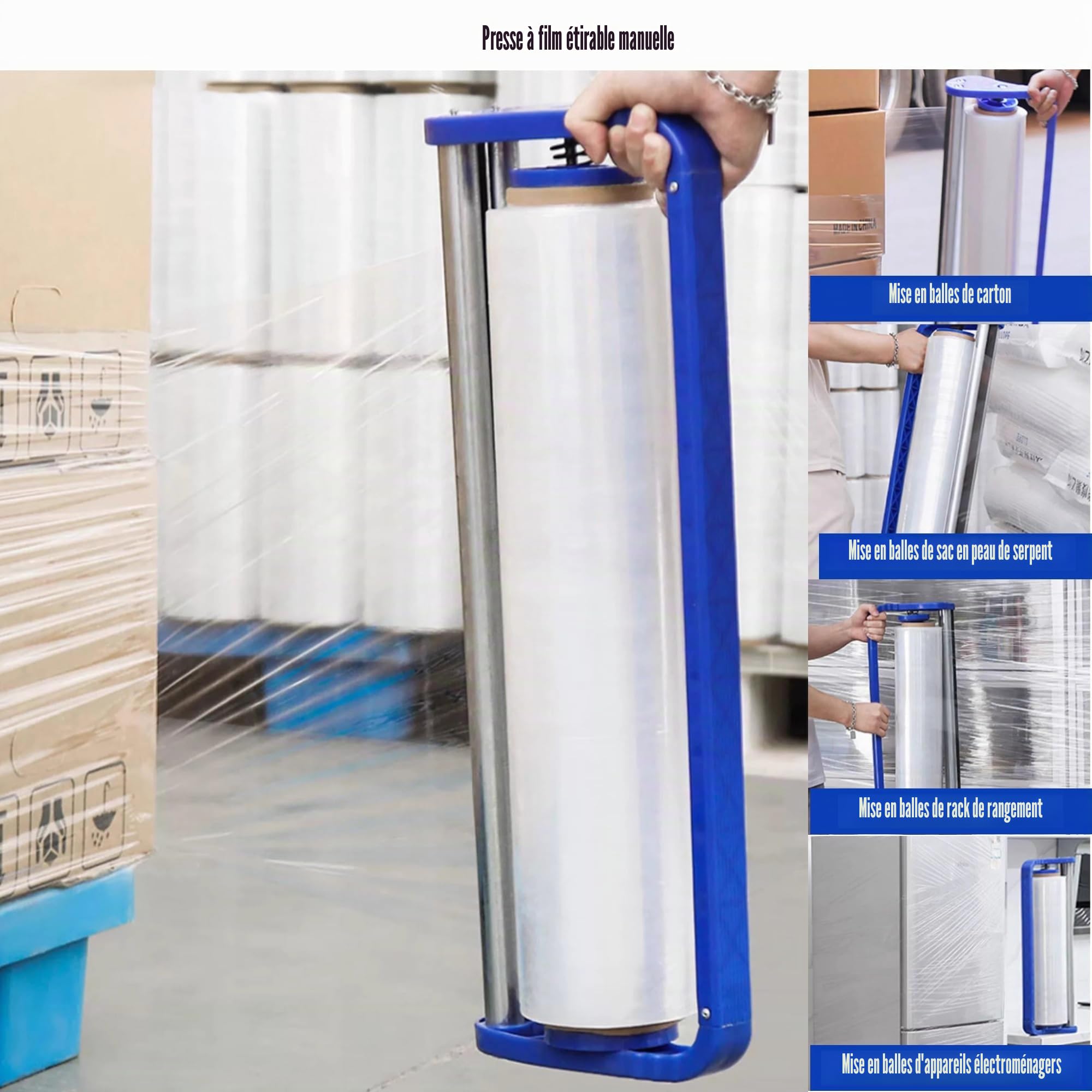 Dérouleur Métallique Film Étirable, Distributeur de Film étirable Peut contenir des Rouleaux de 50cm, Dévidoir Manuel pour Film étirable pour l'emballage de palettes