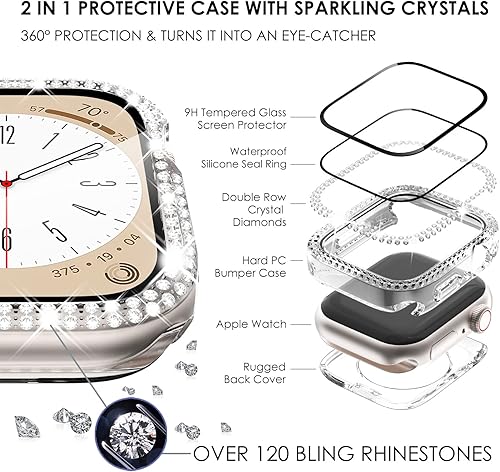 Vista 15 de WINGLE Paquete de 10 fundas protectoras de pantalla para Apple Watch de 1.575 pulgadas SE 3/2/1 Series 6 5 4 con vidrio templado, carcasas Paquete