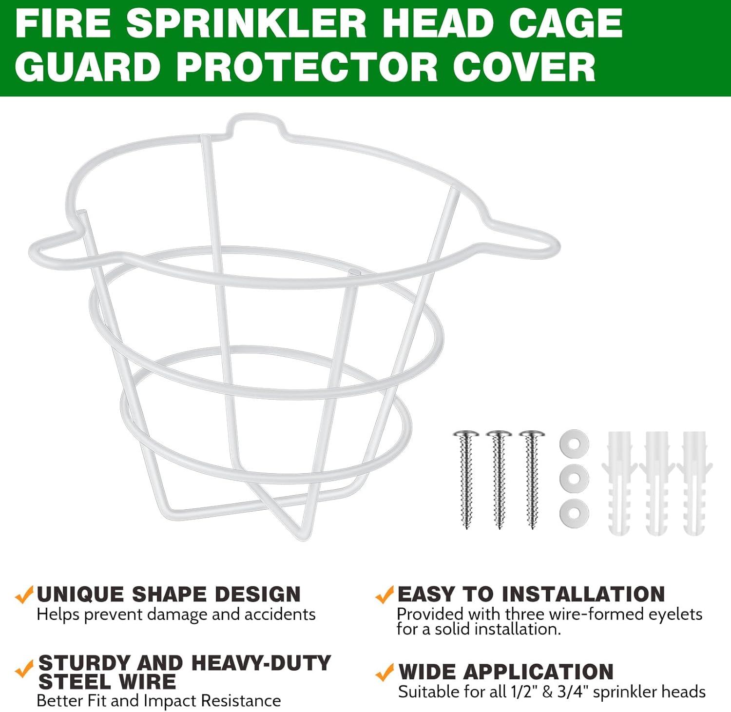 Shimeyao 8 Pcs White Fire Sprinkler Head Guard Cage Covers Protectors Sprinkler Bracket for Both 1/2" and 3/4" Flush Mount Side Wall Pendent Semi Recessed Fire Heads for Ceiling Wall Mount