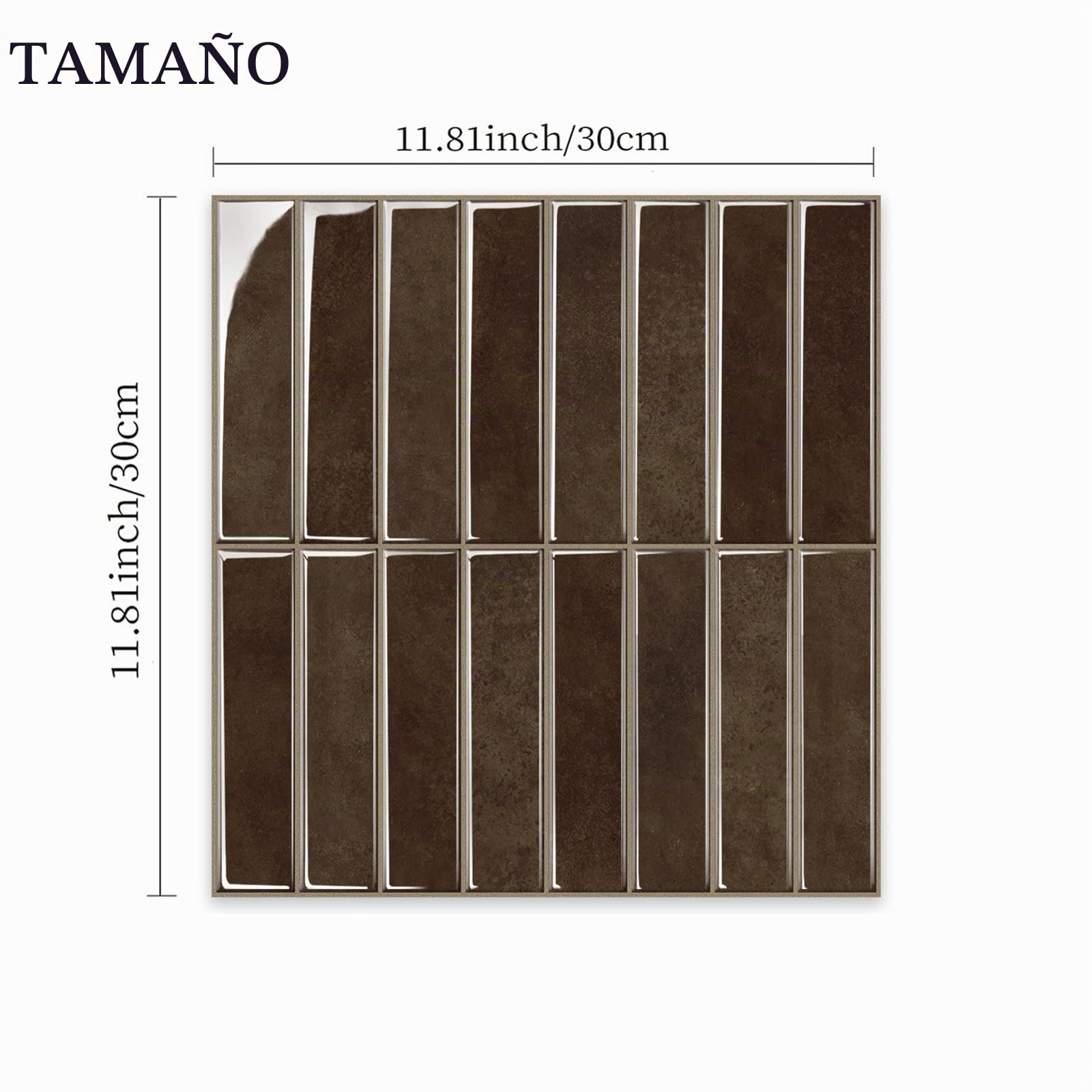 Alwayspon - Juego de 10 pegatinas de pared 3D impermeables para quitar y pegar en pared de cocina, baño (30,5 cm), color marrón oscuro