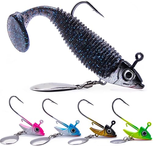 FishTrip Underspin Jig Heads Ganchos  14 oz, 38 onzas, 12 oz Swimbait Jig Head con hoja giratoria para pesca de agua salada y agua dulce, 5 unidades