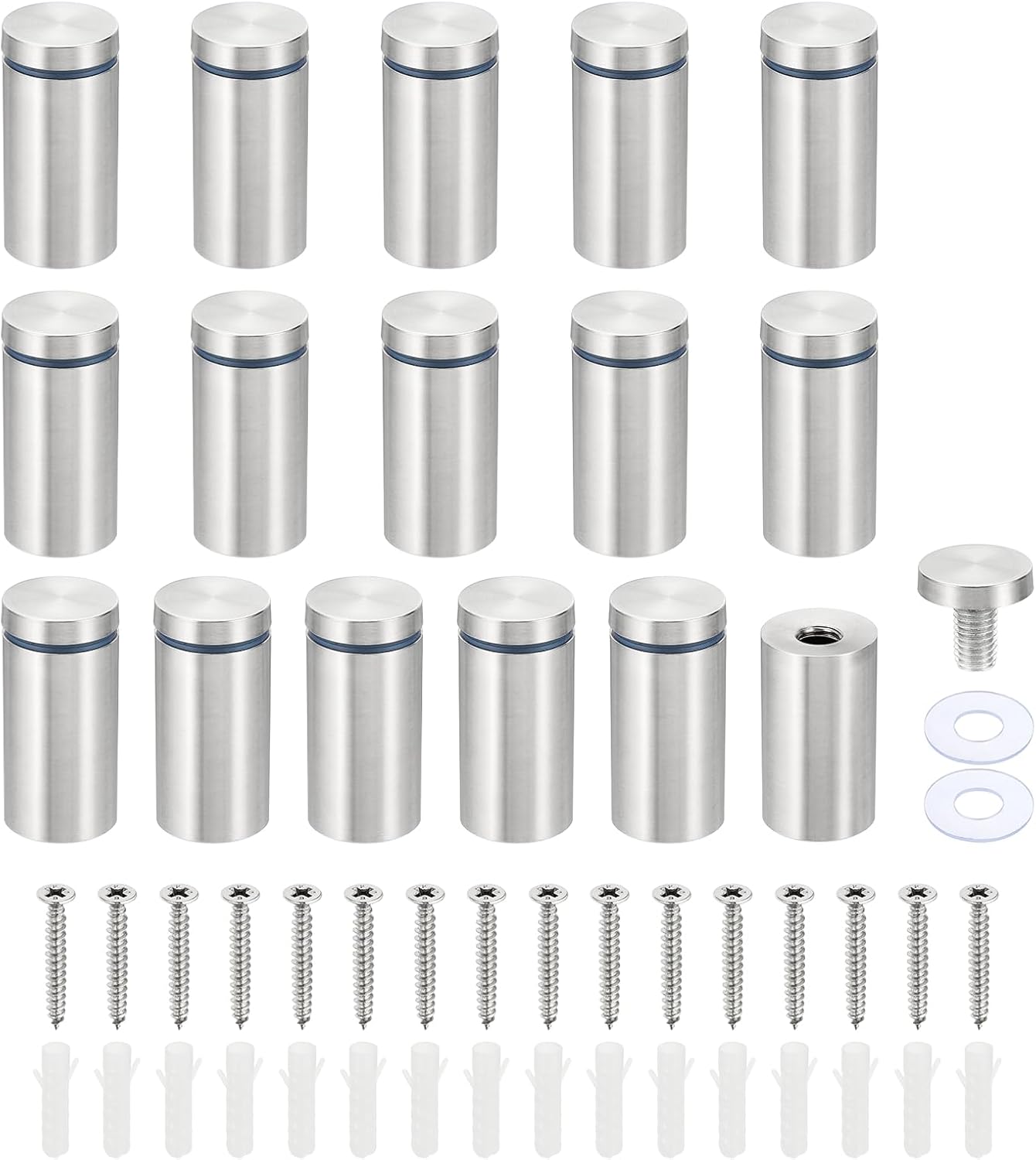 PATIKIL 1 x 2 inch Sign Standoff Screws, 16 Set Stainless Steel Wall Standoff Mounting Hardware Advertising Glass Nail for Hanging Acrylic Picture Frame Acrylic Panel, Silver