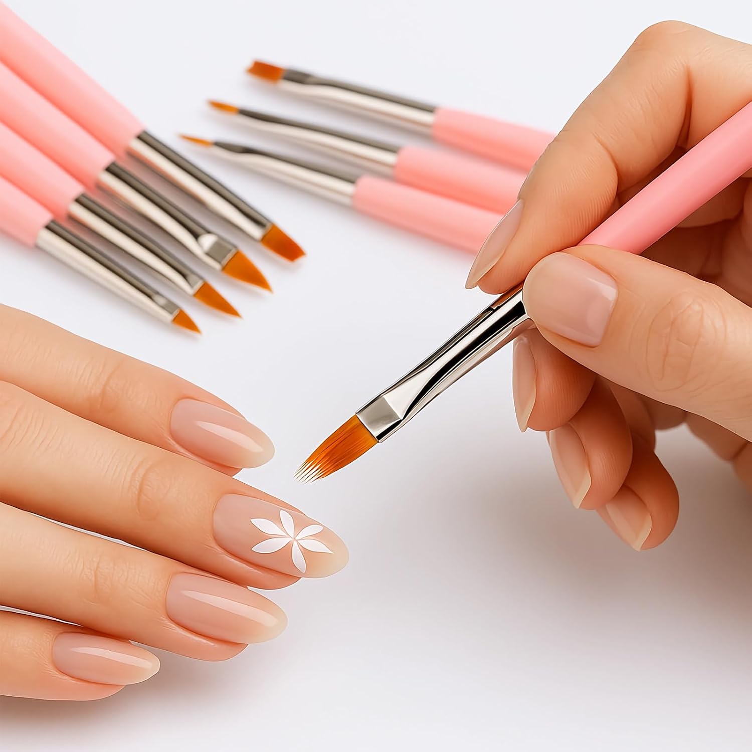 8PCS Nail Art Brushes Set, Flat and Angled Painting Brushes for Acrylic Nail Art Design, Gel Polish Application, Petal and Flower Pattern Drawing Tools for Beginners and Professionals