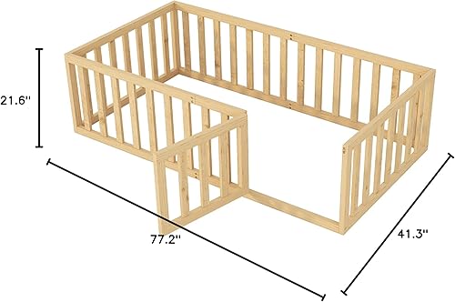 Miniatura 22 de Merax Marco de cama de piso de madera de tamaño individual con valla y puerta (nogal) Nuez,Natural,https://www.amazon.com/dp/undefined