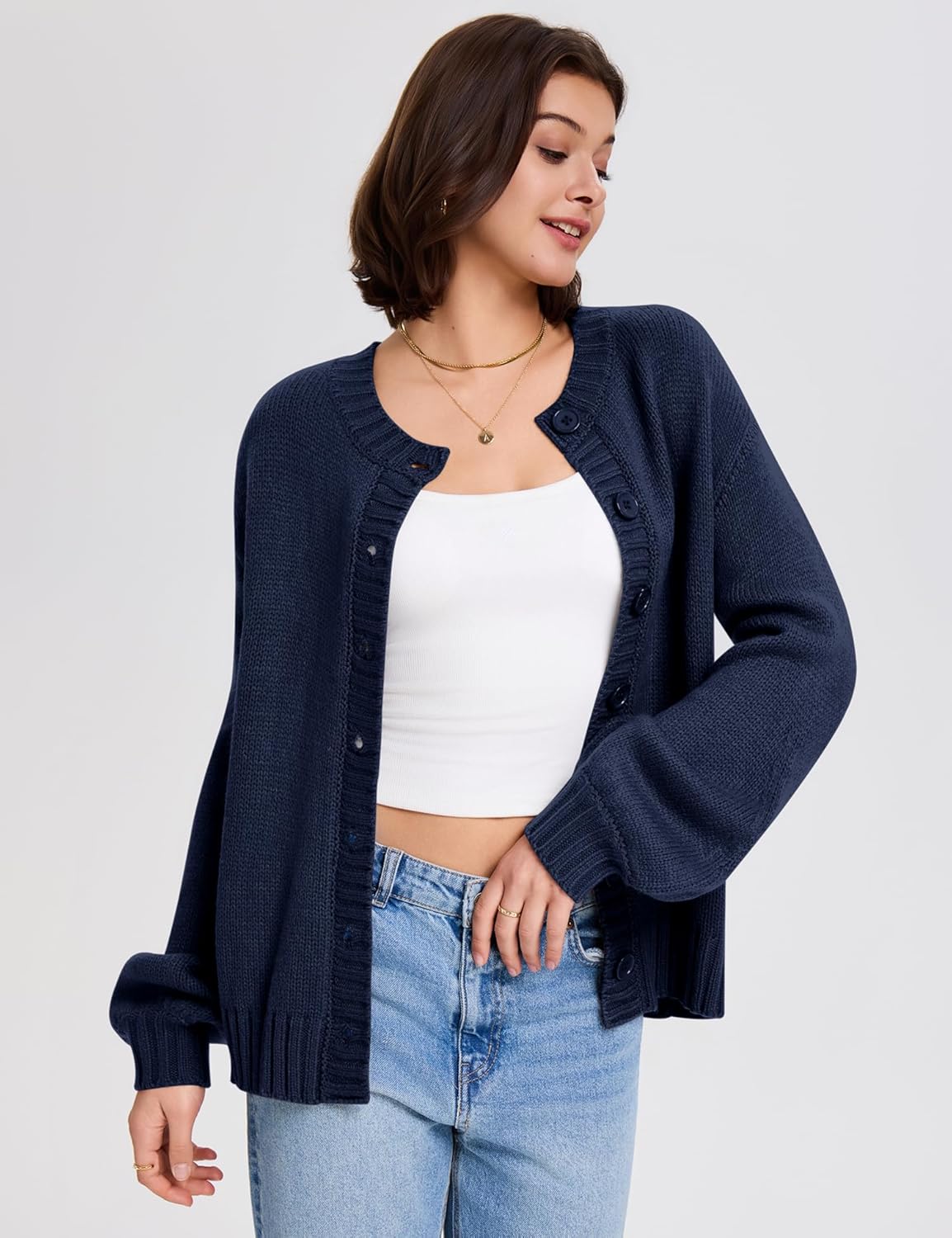 LOMON Cardigan for Women Lantern Long Sleeve Button Down Sweater Oversized Open Front Cardigan Sweaters Coats - Image 3