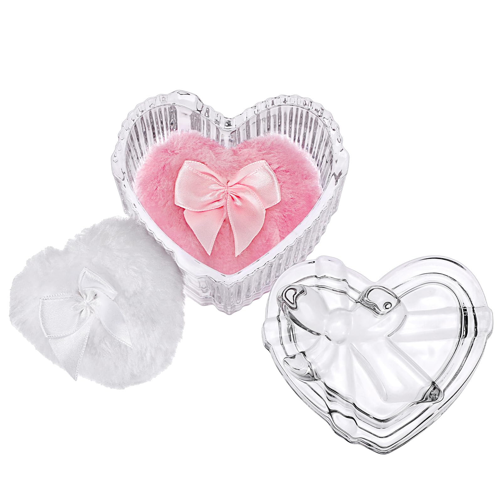 Recipiente para polvos corporales con borla para polvos de bebé, caja de cristal transparente con 2 borlas de polvo para polvos sueltos, talco para mujeres y niñas, regalo para cumpleaños