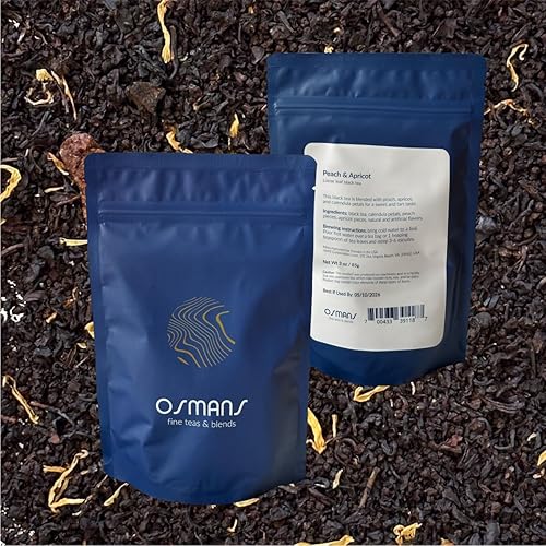 Miniatura 6 de Osmans Té negro melocotón y albaricoque  Hoja suelta premium, mezcla afrutada y audaz, 3 onzas
