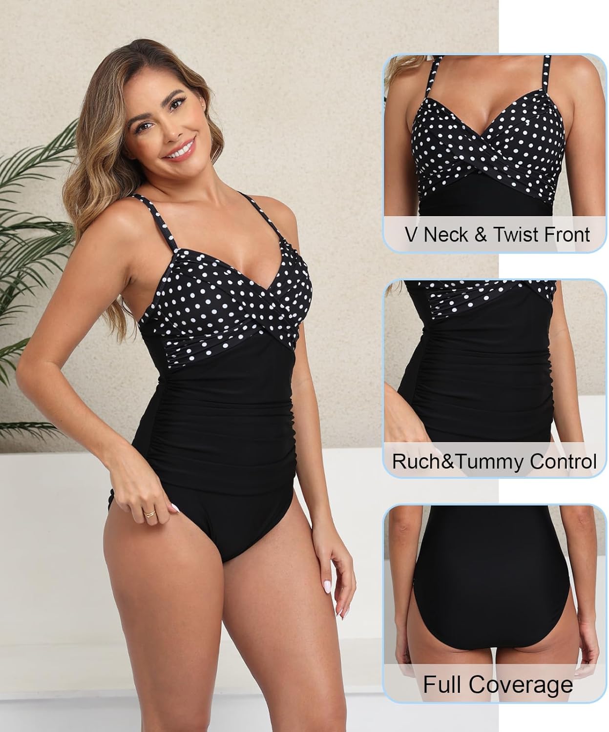 Halcurt Women's Twist Front Push Up One Piece Swimsuit Ruched Tummy Control Full Coverage Bathing Suit - Image 4