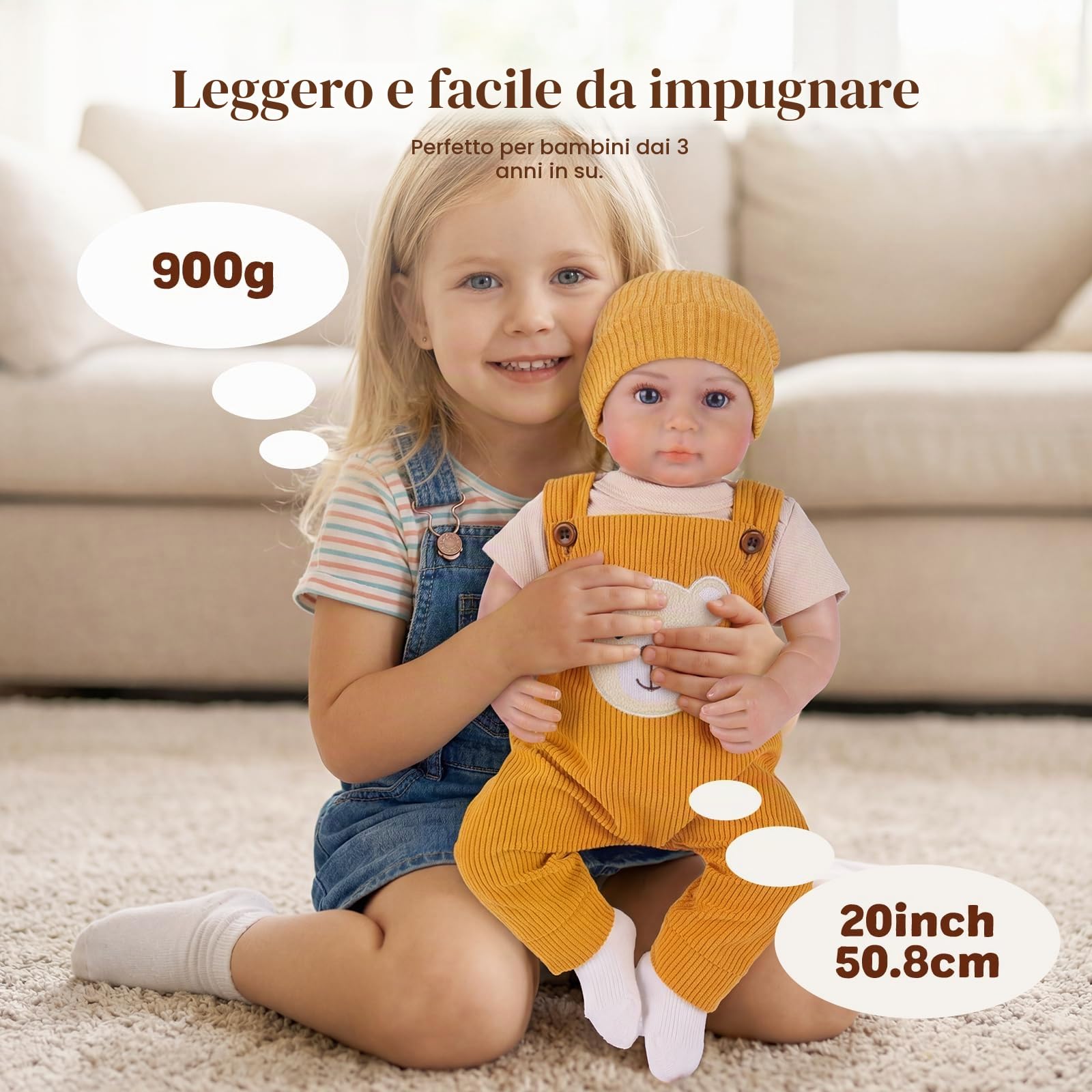 BABESIDE Bambole Reborn Maschio - 20 Pollici Bambola Realistica con Corpo in Tessuto Morbido, Bambole Neonata con Outfit & Accessori, Adatta ai Vestiti per Neonati, Regalo per Bambini 3+