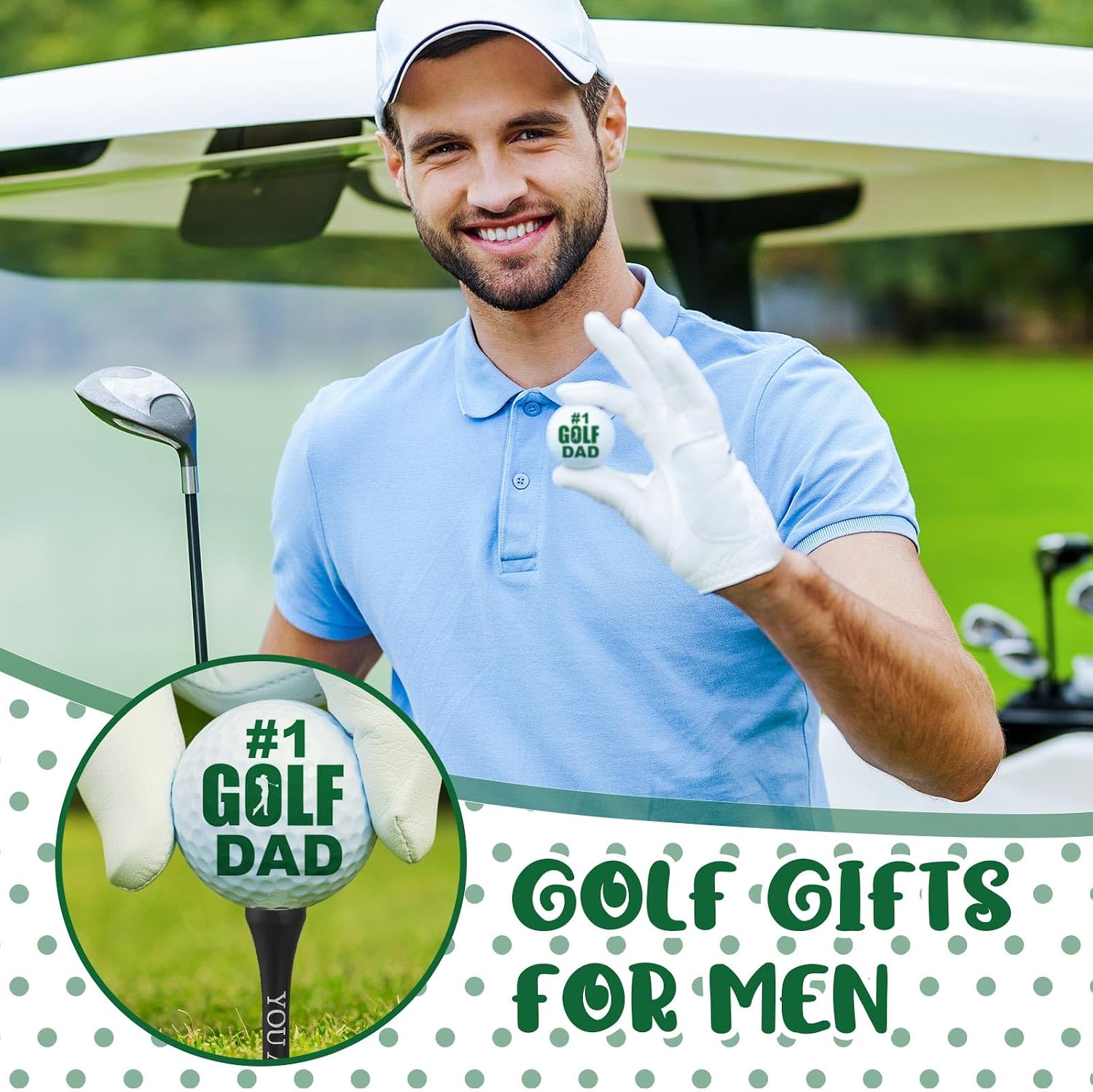 Realspring 15 Pcs Fathers Day Golf Gifts Funny Retirement Golf Balls Set, 6 Set Balls with 6 Tees and Divot Repair Tool with Greeting Card for Father's Day Dad Husband Men Coworkers Golfers