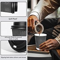 Vista 3 de Lamosi 500 Pack - 12 oz Insulated Disposable Coffee Cups with Lids, To Go Paper Coffee Cups with Lids, Corrugated Ripple Wall Cup for Hot Drink