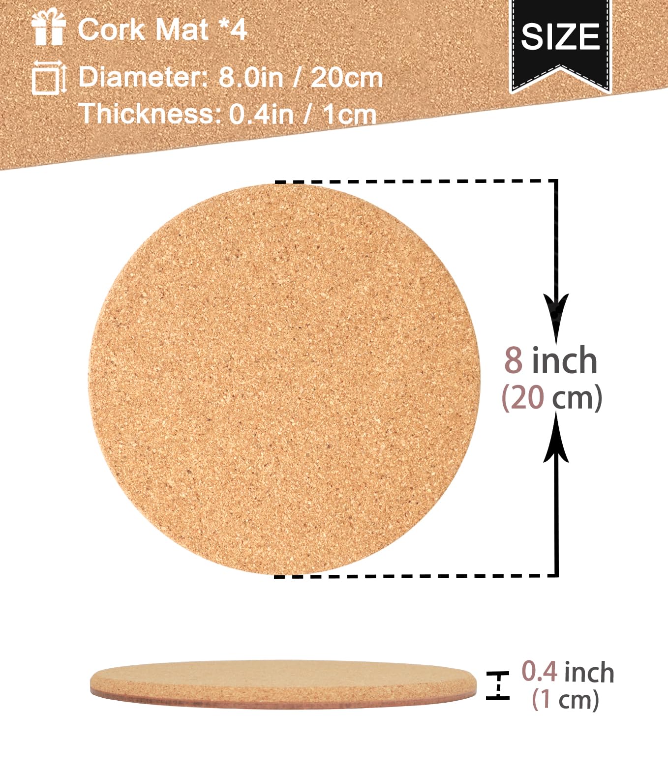 KITLAB Cork Plant Coasters, Double Layers Hard Thick Cork Planter Coaster, 8 Inch Absorbent Cork Plant Mats - Image 3