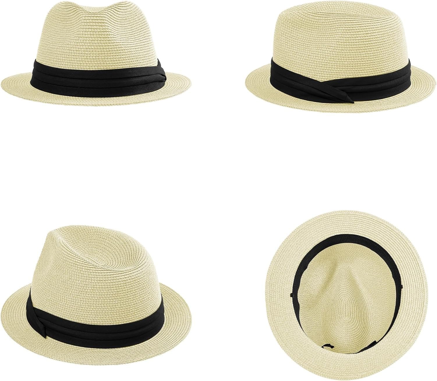 Sombrero Fedora Paja Panama Hombre Mujer con ala Corta Plegable Protección Solar UV UPF 50+ para Playa Verano, Crema, L