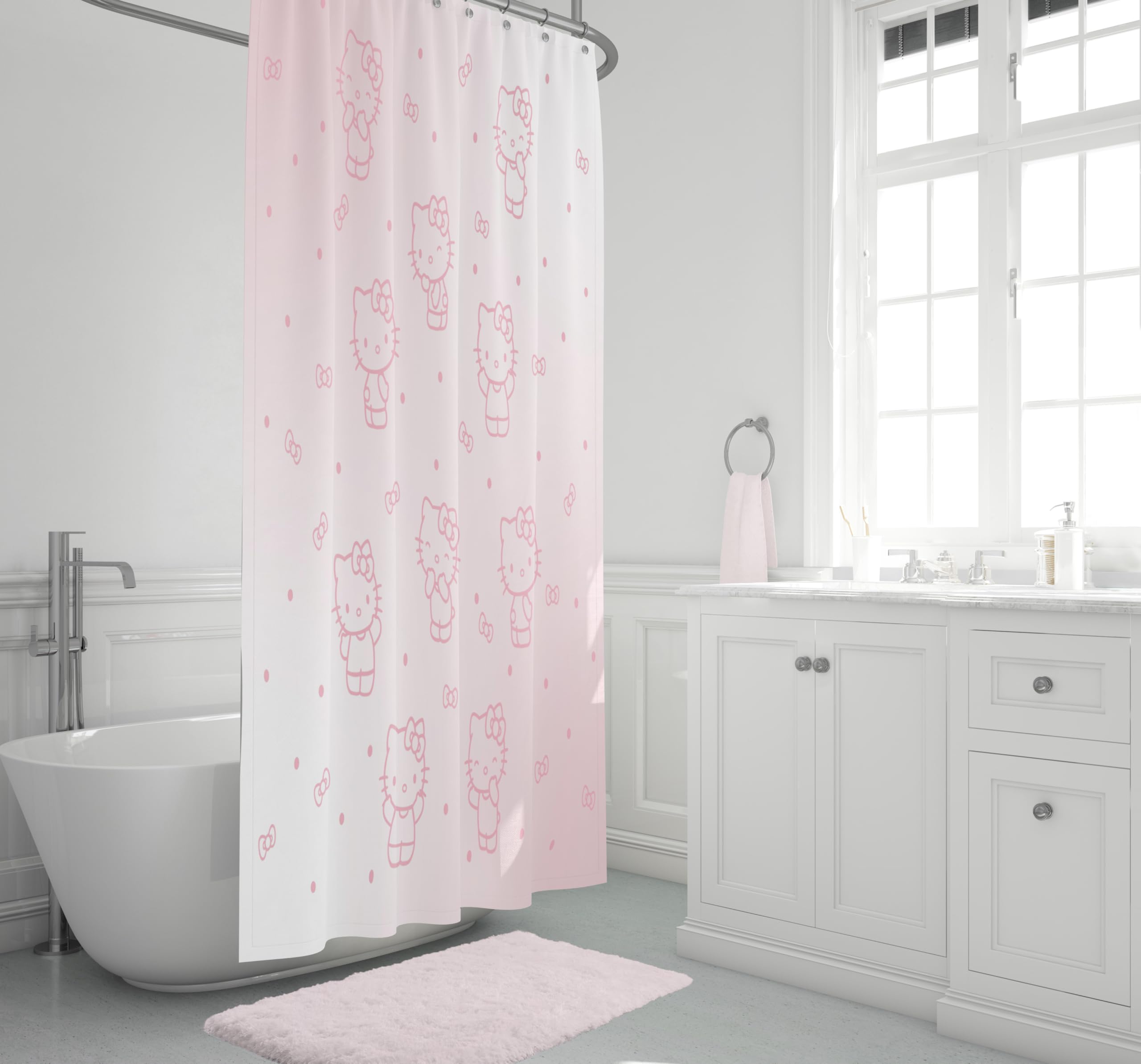 Jay Franco Sanrio Hello Kitty Shower Curtain - Pink Ombre Stars Kawaii Bathroom Décor - 70 x 72 Inch Washable Fabric Curtain