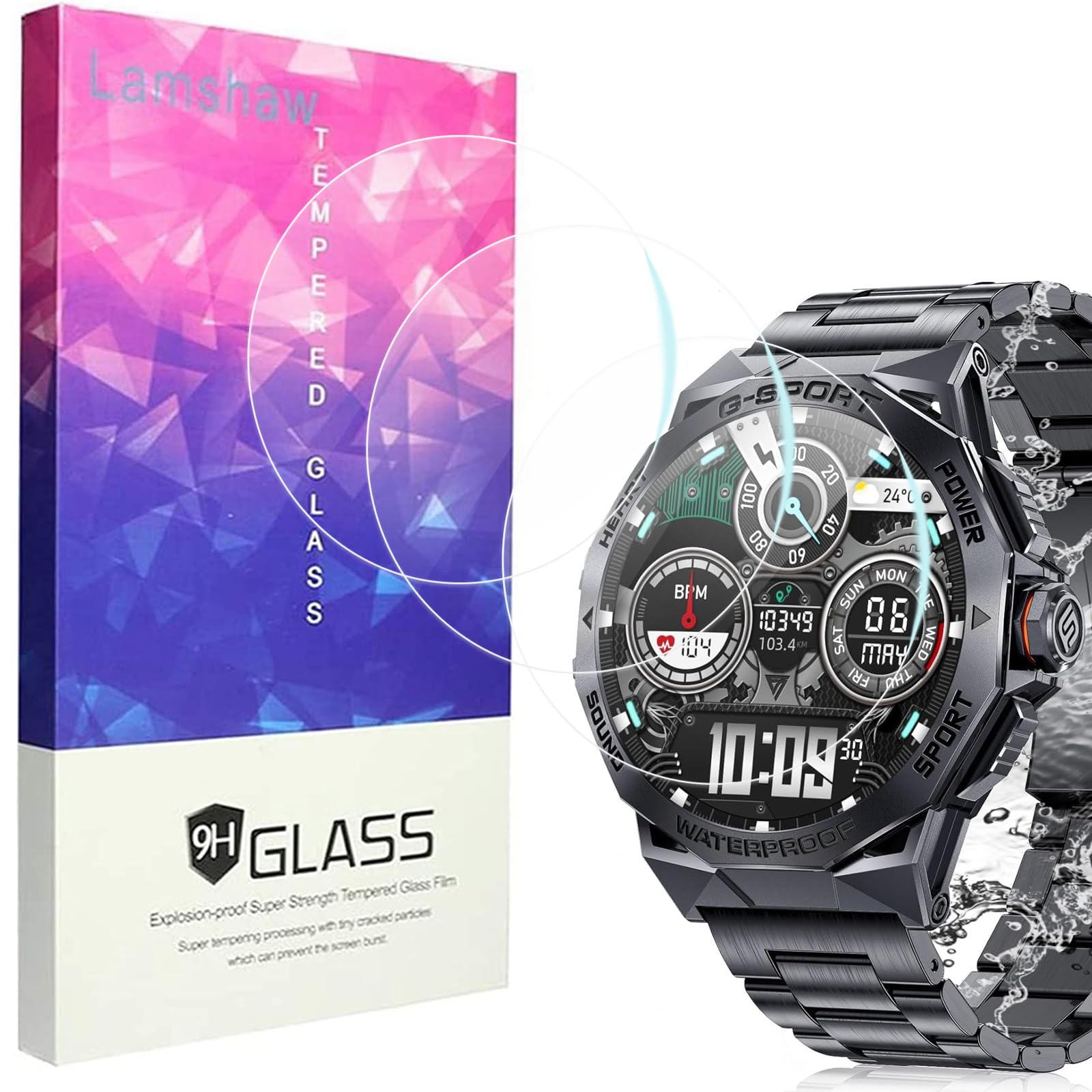 Lamshaw Compatible for LIGE A230 Screen Protector, [3 Pack] 9H Tempered Glass Screen Protector Film Compatible for LIGE A230 Smartwatch-1.43 Inches (Glass-3 Pack)