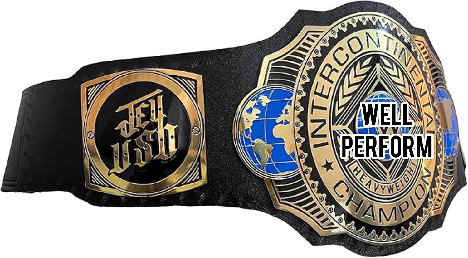 New Intercontinental Championship Title Replica - World Heavyweight Wrestling Belt - Collectible Belt for Wrestling Fans – Adult Size - Jey Uso Sides Plates