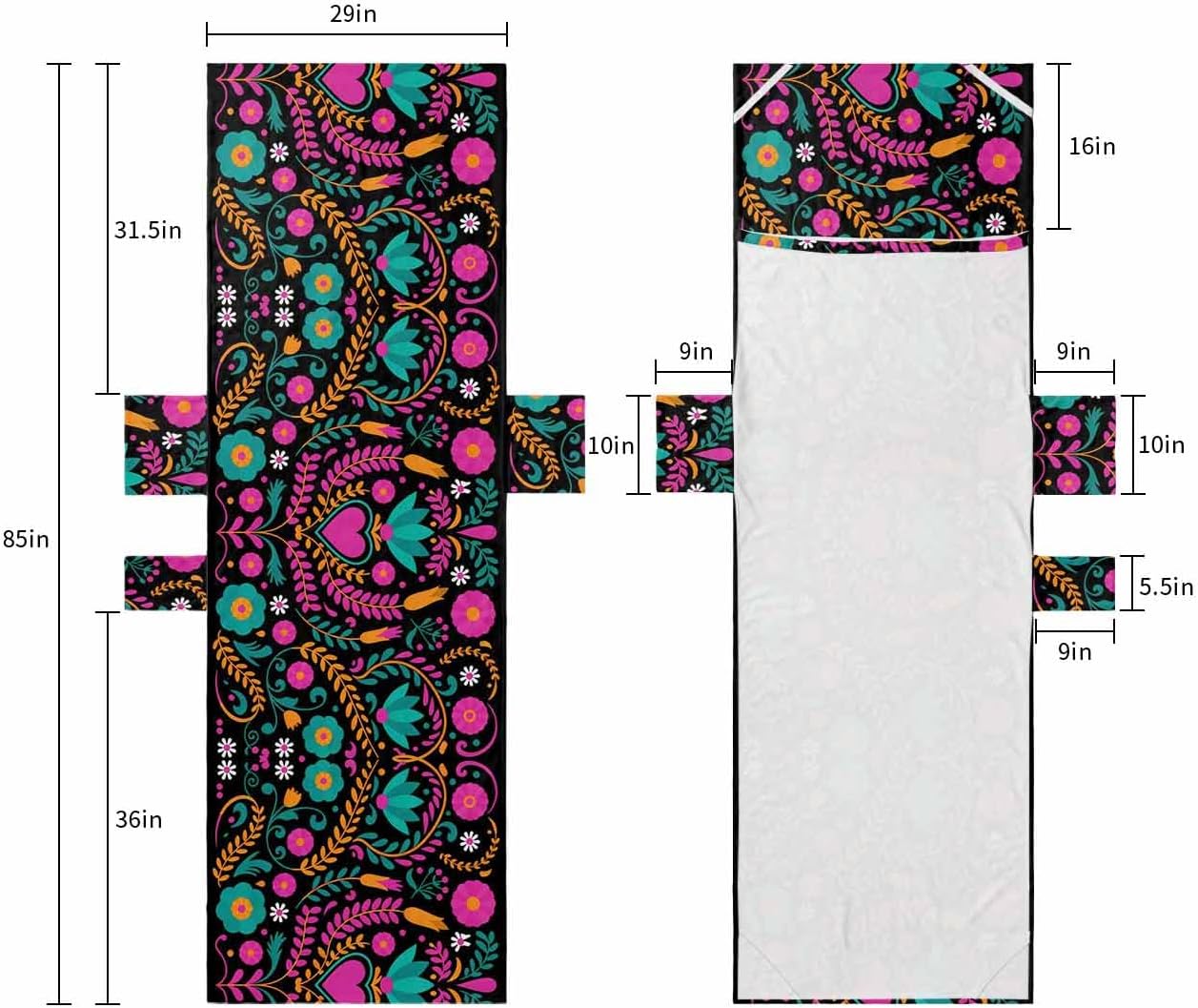 Flowers Mexico Beach Pool Patio Lounge Chaise Chair Cover Towel With Pockets,Absorbent & Quick Dry Microfiber Towel Cover Bag Summer Travel Accessories for Sunbathing Geometric Abstract Floral Colored